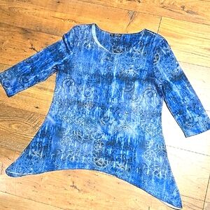 Blue Asymmetrical Tunic with 3/4 Sleeves